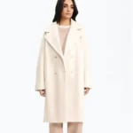 Women's Cream Double Breasted Wool Coat Front