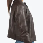 Women’s Dark Brown Leather Biker Jacket Side - Rare Jackets