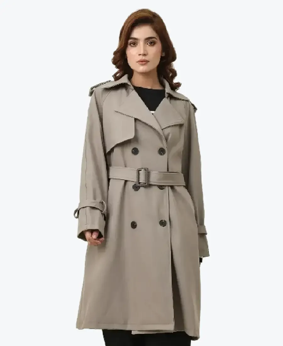 Women's Khaki Belted D-Ring Cotton Coat - Rare Jackets