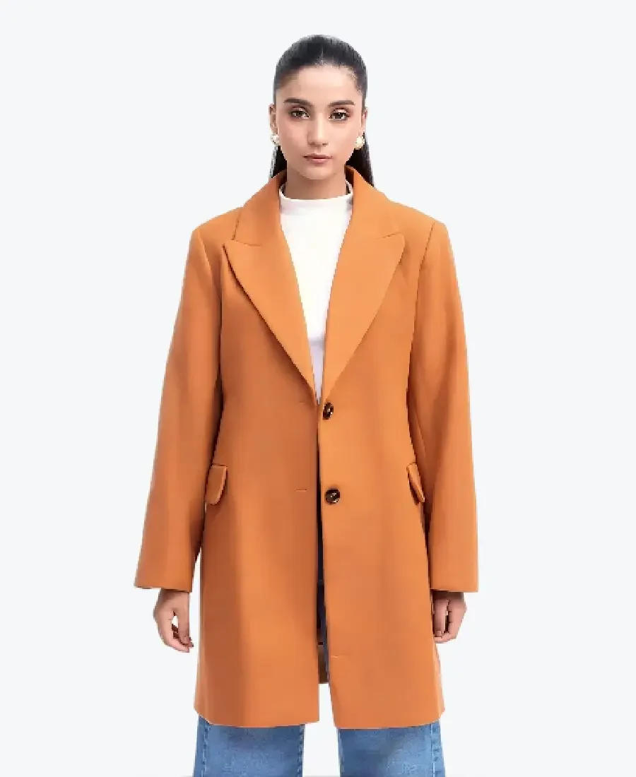 Women’s Orange Relaxed Fit Wool Coat - Rare Jackets