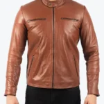 Yong Men’s Brown Leather Biker Jacket