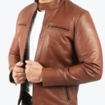 Yong Men’s Brown Leather Biker Jacket Front View