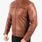 Yong Men’s Brown Leather Biker Jacket Side