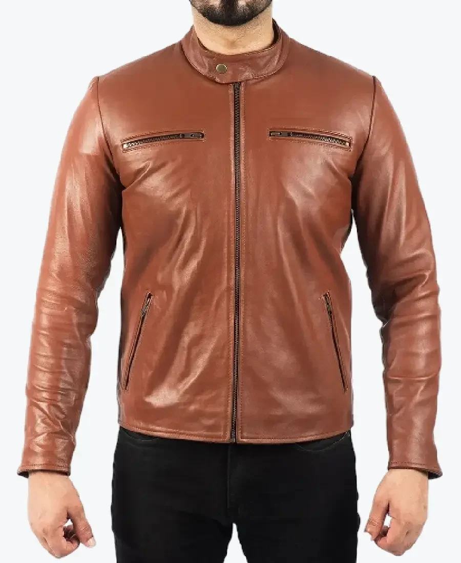 Yong Men’s Brown Leather Biker Jacket