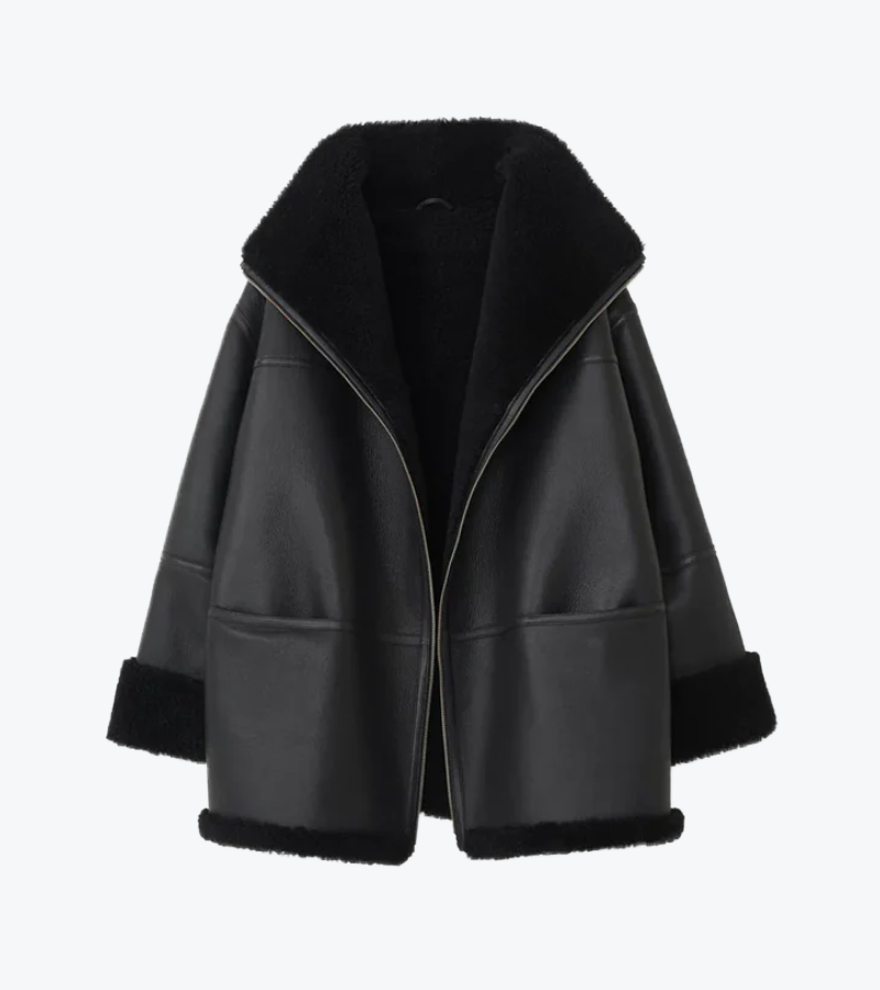 Men's Black Oversized Lambskin Leather Jacket Front