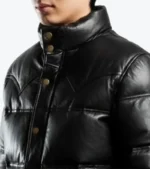 Men’s Black Puffer lambskin Leather Jacket Collar Closeups