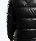 Men’s Black Puffer lambskin Leather Jacket Sleeves Cuffs