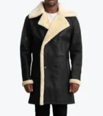 Men's Black Shearling Lambskin Leather Long Coat