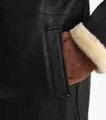 Men's Black Shearling Lambskin Leather Long Coat Cuffs