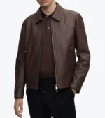 Men’s Brown Lambskin Leather Jacket Front