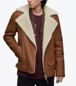 Men's Brown Sheepskin Leather Biker Jacket