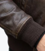 Men's Dark Brown Sheepskin Leather Bomber Jacket Cuffs