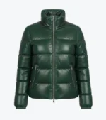 Men's Green Puffer Leather Jacket