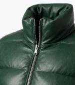 Men's Green Puffer Leather Jacket Collar