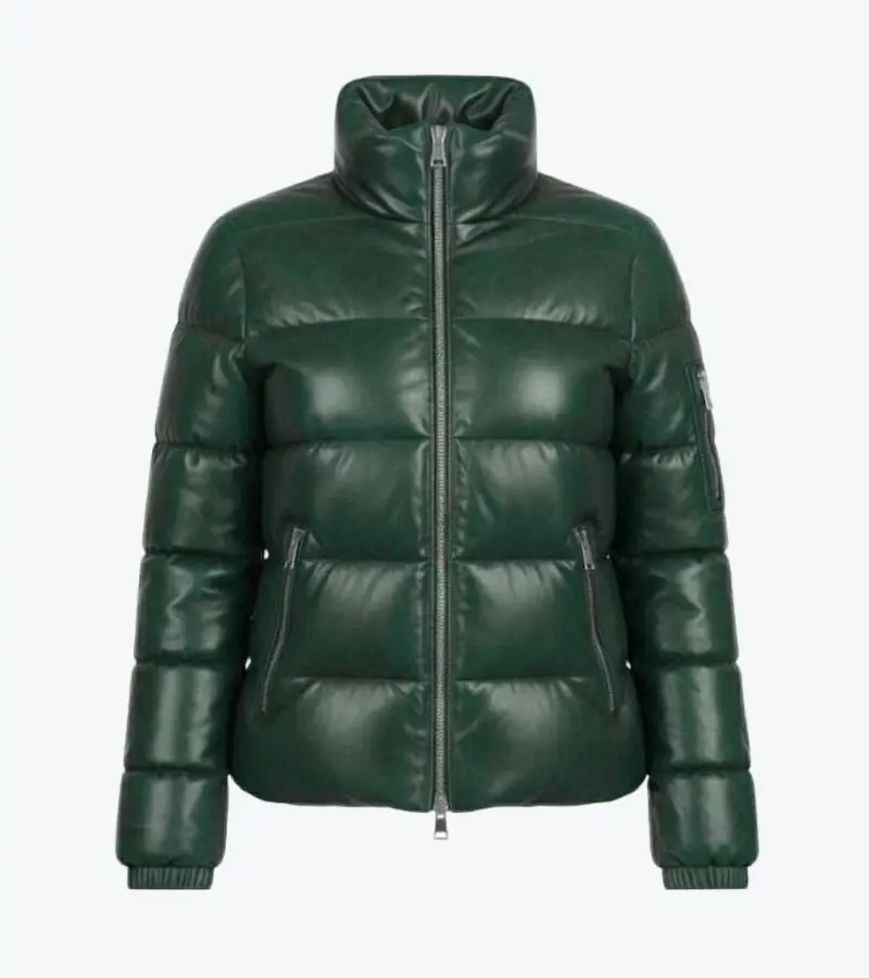 Men'S Green Puffer Leather Jacket men's green puffer leather jacket