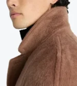 Men’s Light Brown Wool Overcoat Collar Closeup