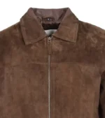 Men's Suede Brown Leather Jacket Collar Closeups