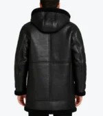 Shop The Men's Black Hooded Sheepskin Leather Long Coat