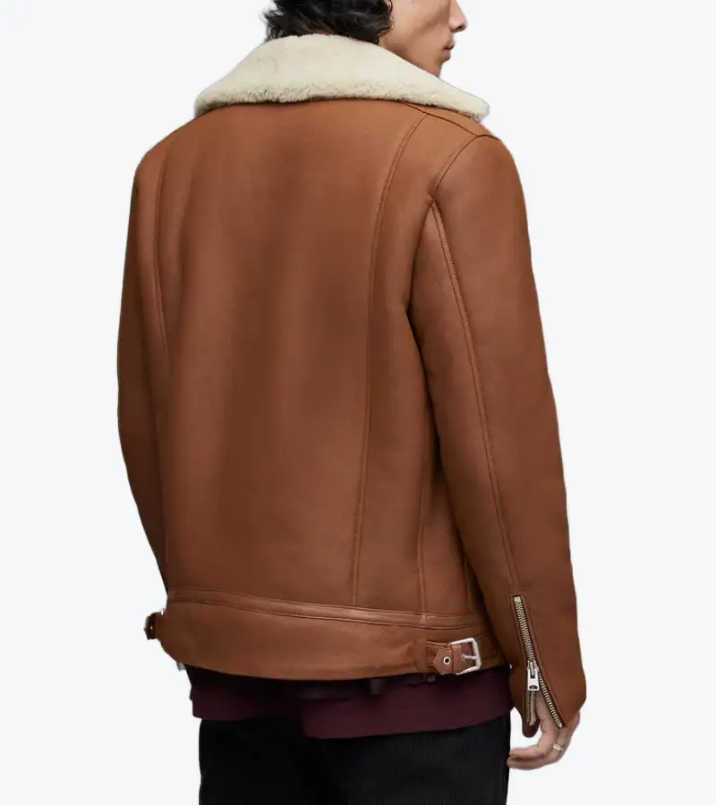 Shop The Men's Brown Sheepskin Leather Biker Jacket Back