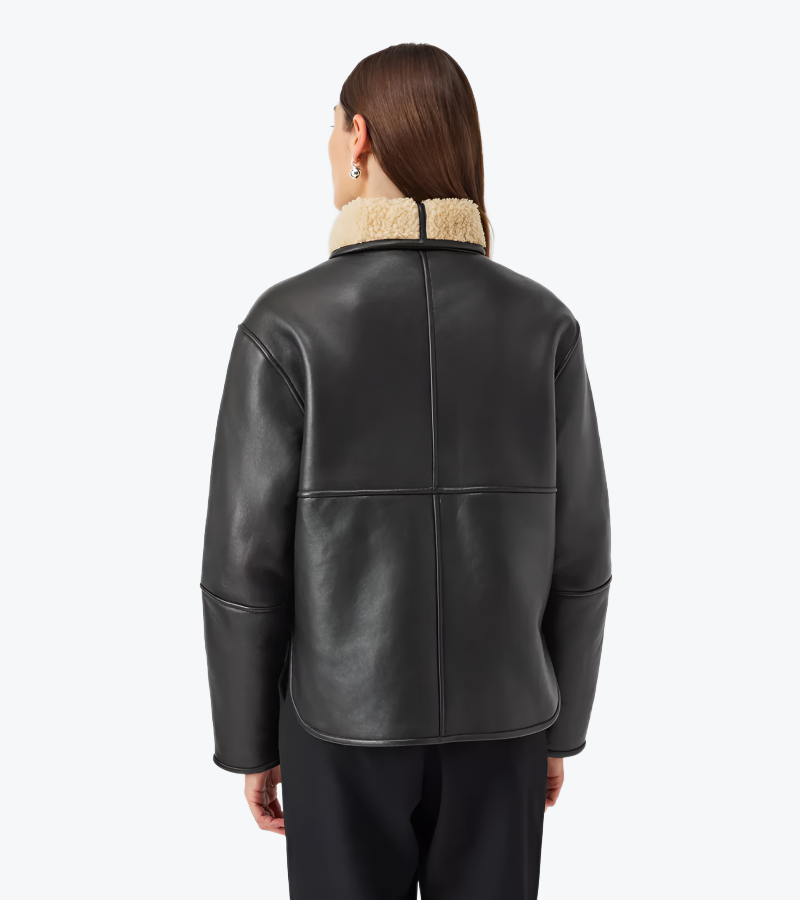 Shop The Women's Black Lambskin Leather Bomber Jacket