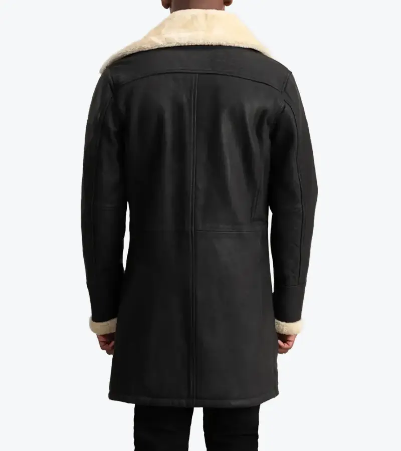 Shop the Men's Black Shearling Lambskin Leather Long Coat Back