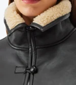Women's Black Lambskin Leather Bomber Jacket Collar