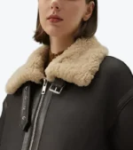 Women's Black Lambskin Leather Bomber Jacket Collar