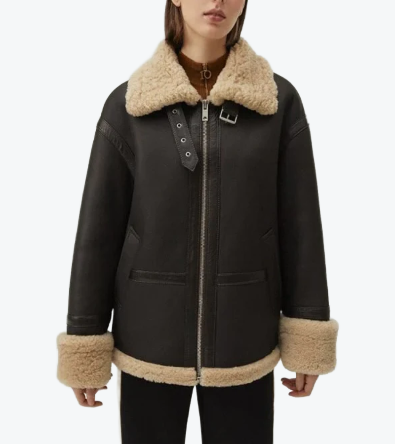 Women's Black Lambskin Leather Bomber Jacket Front