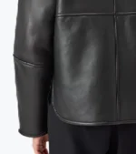 Women's Black Lambskin Leather Bomber Jacket Sleeves