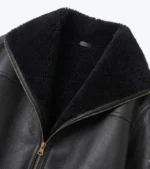 Women's Black Oversized Lambskin Leather Jacket Collar