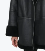 Women's Black Oversized Lambskin Leather Jacket Sleeves Cuffs
