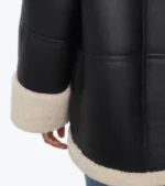 Women's Black Shearling Leather Oversized Jacket Sleeves Cuffs