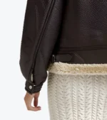 Women's Brown Shearling Leather Bomber Jacket Sleeves