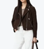 Women's Brown Suede Leather Biker Jacket