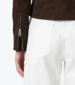 Women's Brown Suede Leather Biker Jacket Sleeves