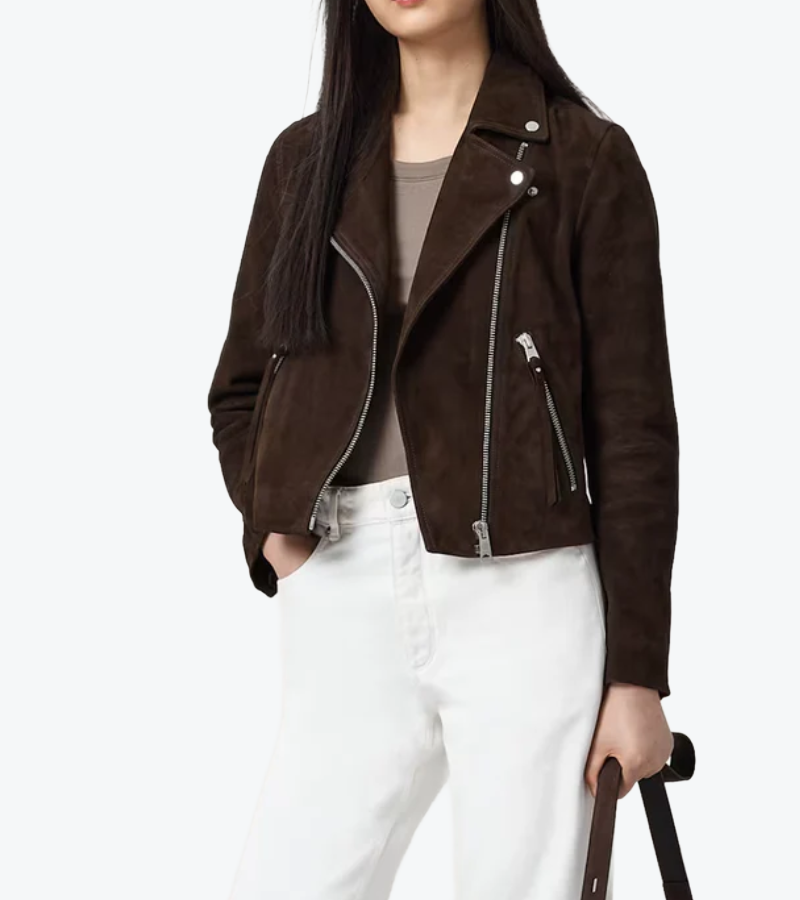 Women's Brown Suede Leather Biker Jacket