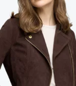 Women's Brown Suede Leather Jacket Collar