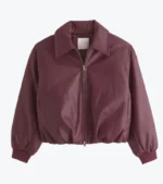 Women's Burgundy Oversized Bomber Leather Jacket