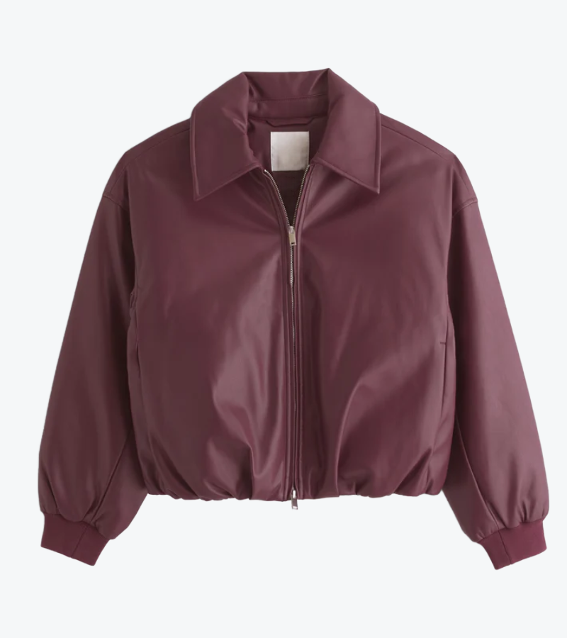 Women's Burgundy Oversized Bomber Leather Jacket