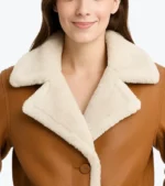 Women's Dark Camel Lambskin Leather Jacket Collar