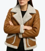Women's Dark Camel Lambskin Leather Jacket Front