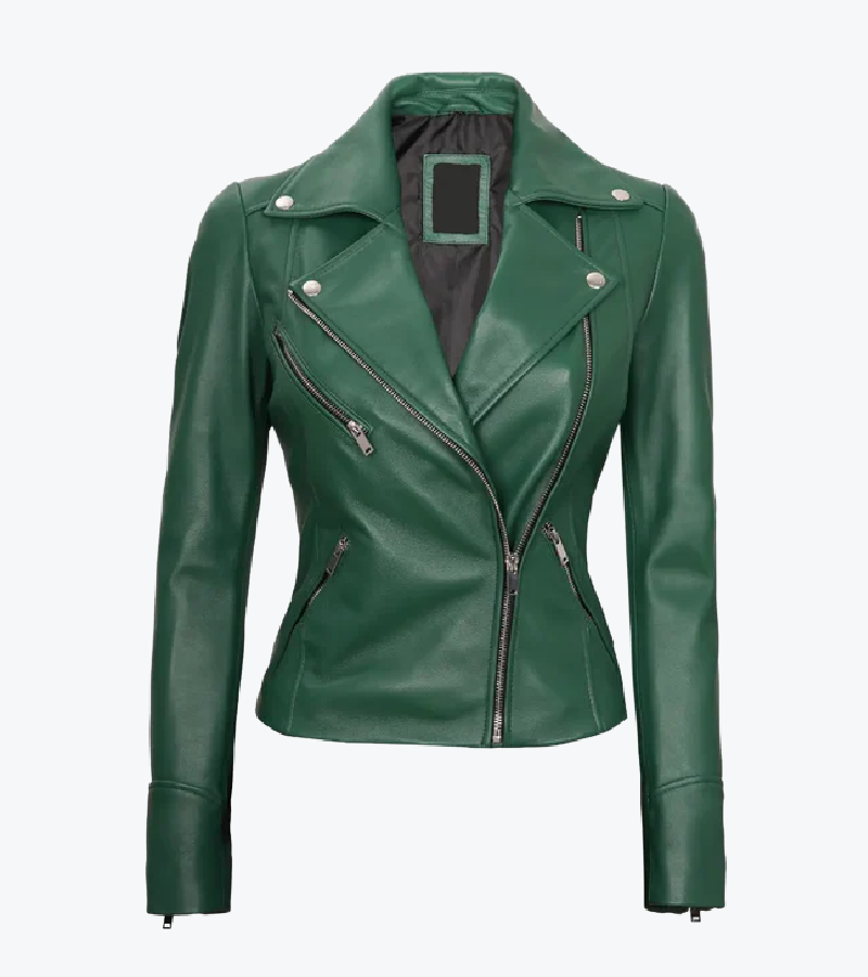 Women's Green Lambskin Leather Cafe Racer Jacket