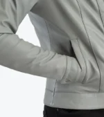 Women's Grey Lambskin Leather Jacket Cuffs