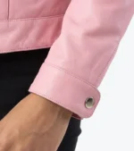 Women's Pink Lambskin Leather Biker Jacket Cuffs