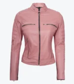 Women's Pink Sheepskin Leather Biker Jacket