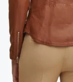 Women's Quilted Brown Sheepskin Leather Jacket Sleeves