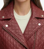 Women's Red Stylish Quilted Sheepskin Leather Jacket Collar