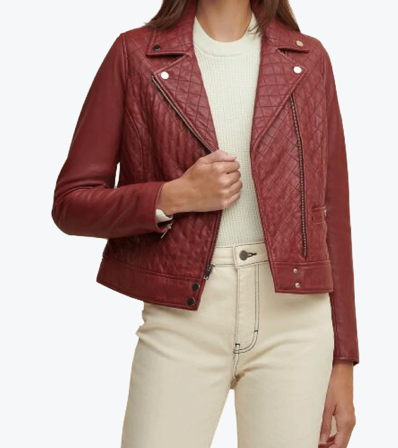 Women's Red Stylish Quilted Sheepskin Leather Jacket