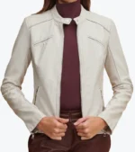 Women's Stylish Cream Sheepskin Leather Jacket