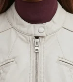 Women's Stylish Cream Sheepskin Leather Jacket Collar